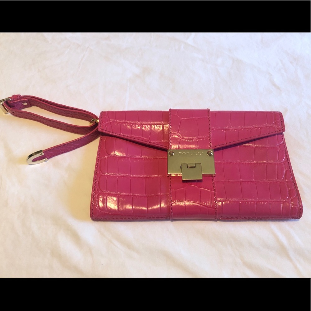 Jimmy Choo Fuchsia Mock Croc Clutch